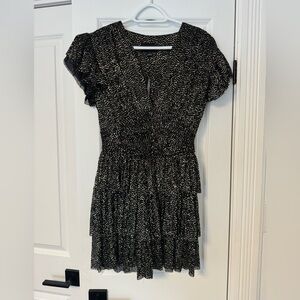 Sabina Musayev Black and White Speckled Tiered Midi Dress